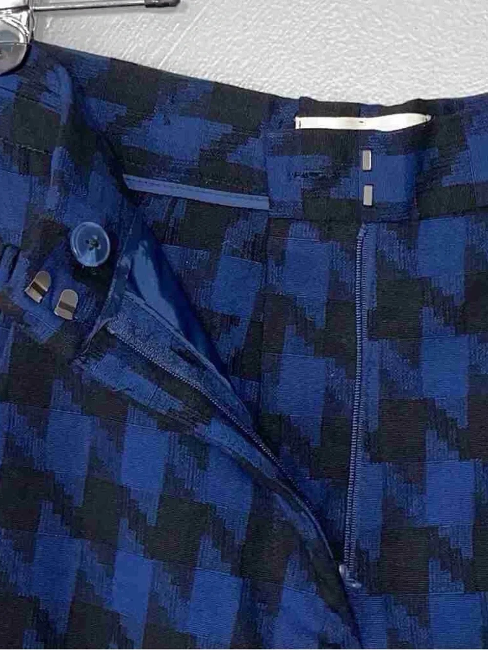 Anthropologie Blue and Black Houndstooth Wide-Leg Trousers